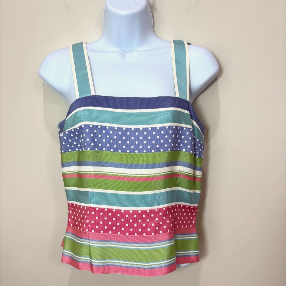 90s Pastel Patchwork Striped Cropped Square Neck Tank Top Women 2 Easter Preppy